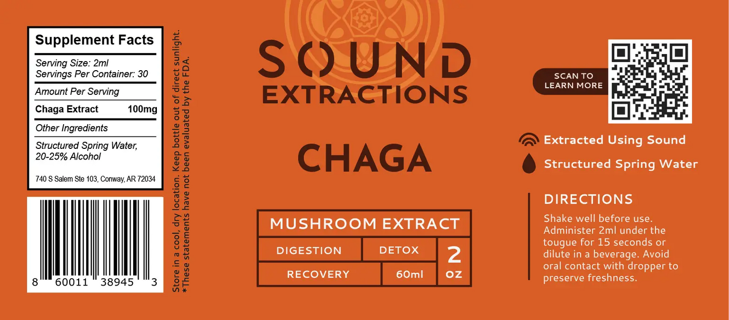 Blood orange label of Chaga Mushroom Sound Extract