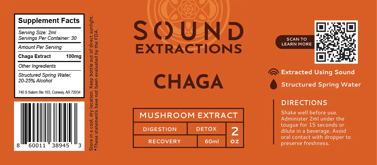 Blood orange label of Chaga Mushroom Sound Extract