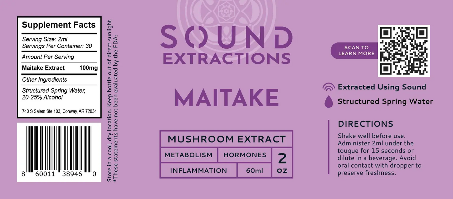 Maitake Mushroom Sound Extract light purple label and qr code