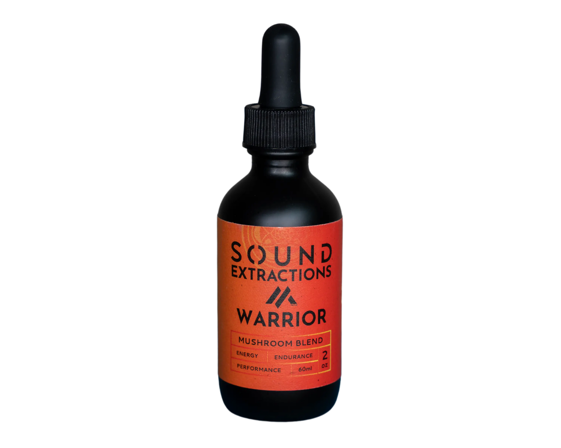 Burnt orange Warrior Blend Mushroom and Herbal Sound Extract 60 ml dropper bottle