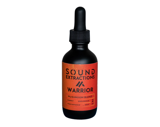 Burnt orange Warrior Blend Mushroom and Herbal Sound Extract 60 ml dropper bottle