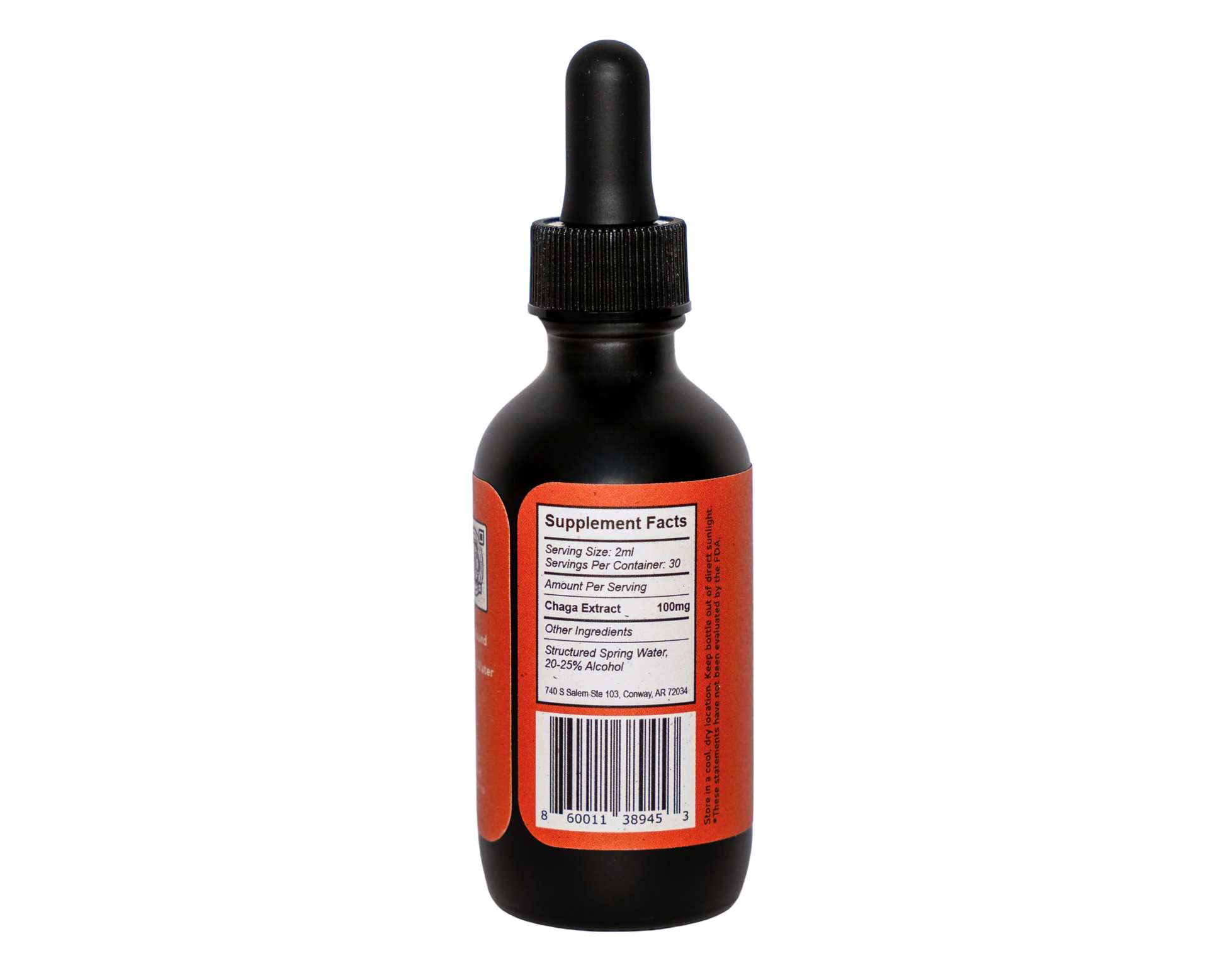 nutrition label on back of blood orange chaga sound extract bottle