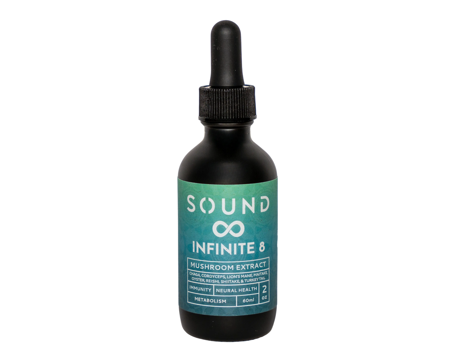 Infinite 8 Blend bottle with eight featured mushrooms