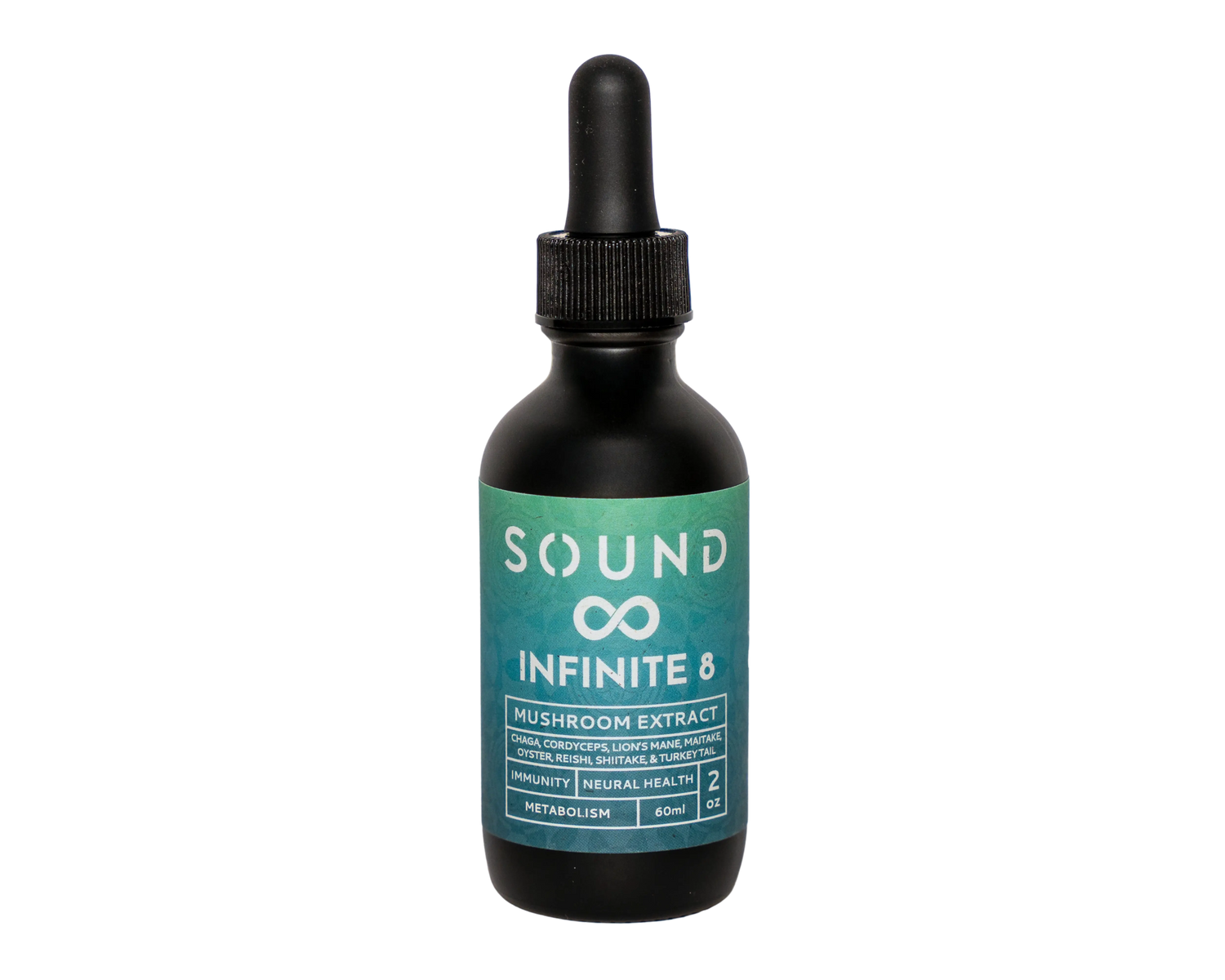 Infinite 8 Blend bottle with eight featured mushrooms