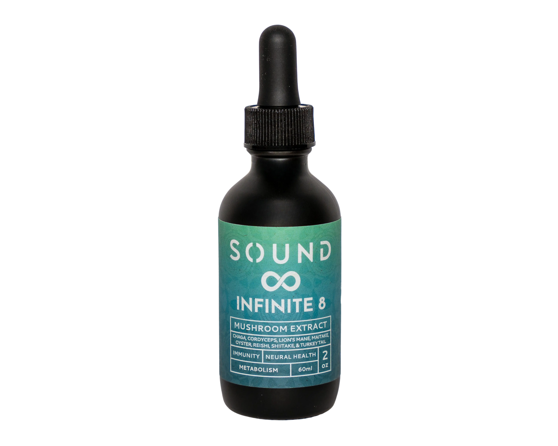 Infinite 8 Blend bottle with eight featured mushrooms