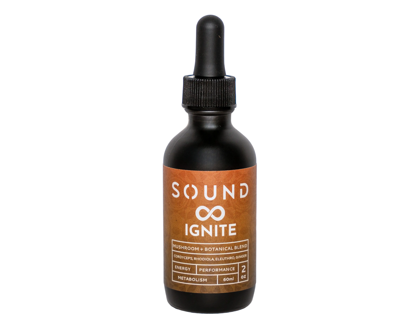 Ignite Blend bottle featuring Cordyceps, Rhodiola, Eleuthero, and Ginger