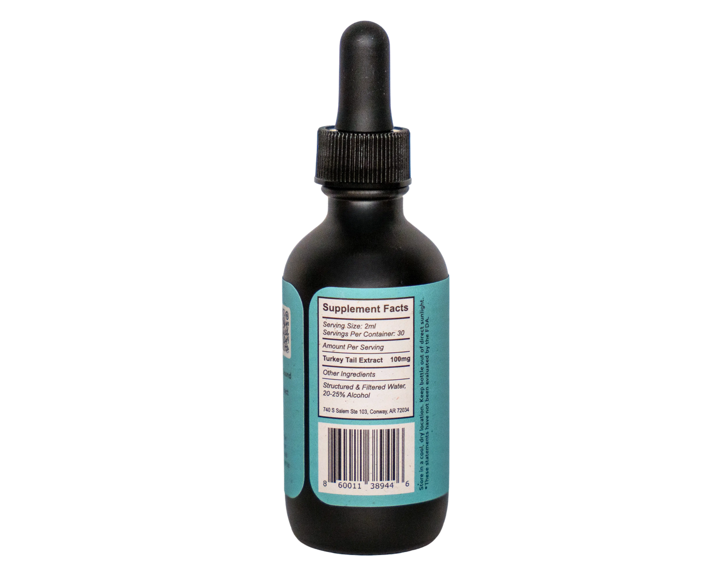 Nutritional label for Light Teal Turkey Tail Mushroom Sound Extract 60 ml dropper bottle